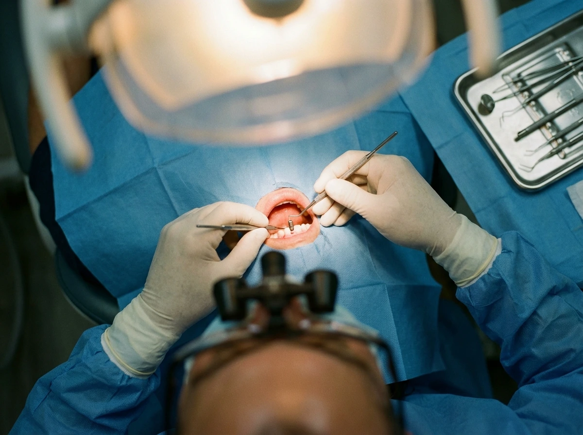 Kirurgiskt implantatingrepp sett ovanifrån med steril utrustning